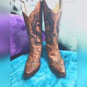 Corral brown inlay/embroidery cowboy boots